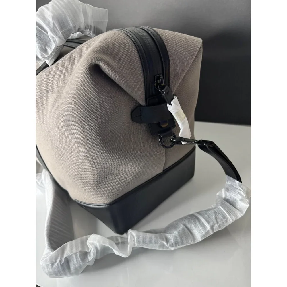$475 NEW URI MINKOFF Waverley Weekender Taupe Black Bag Travel Canvas Leather